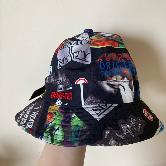 Supreme Other - Supreme Goretex Bucket Hat Black Stickers Graphic Adjustable